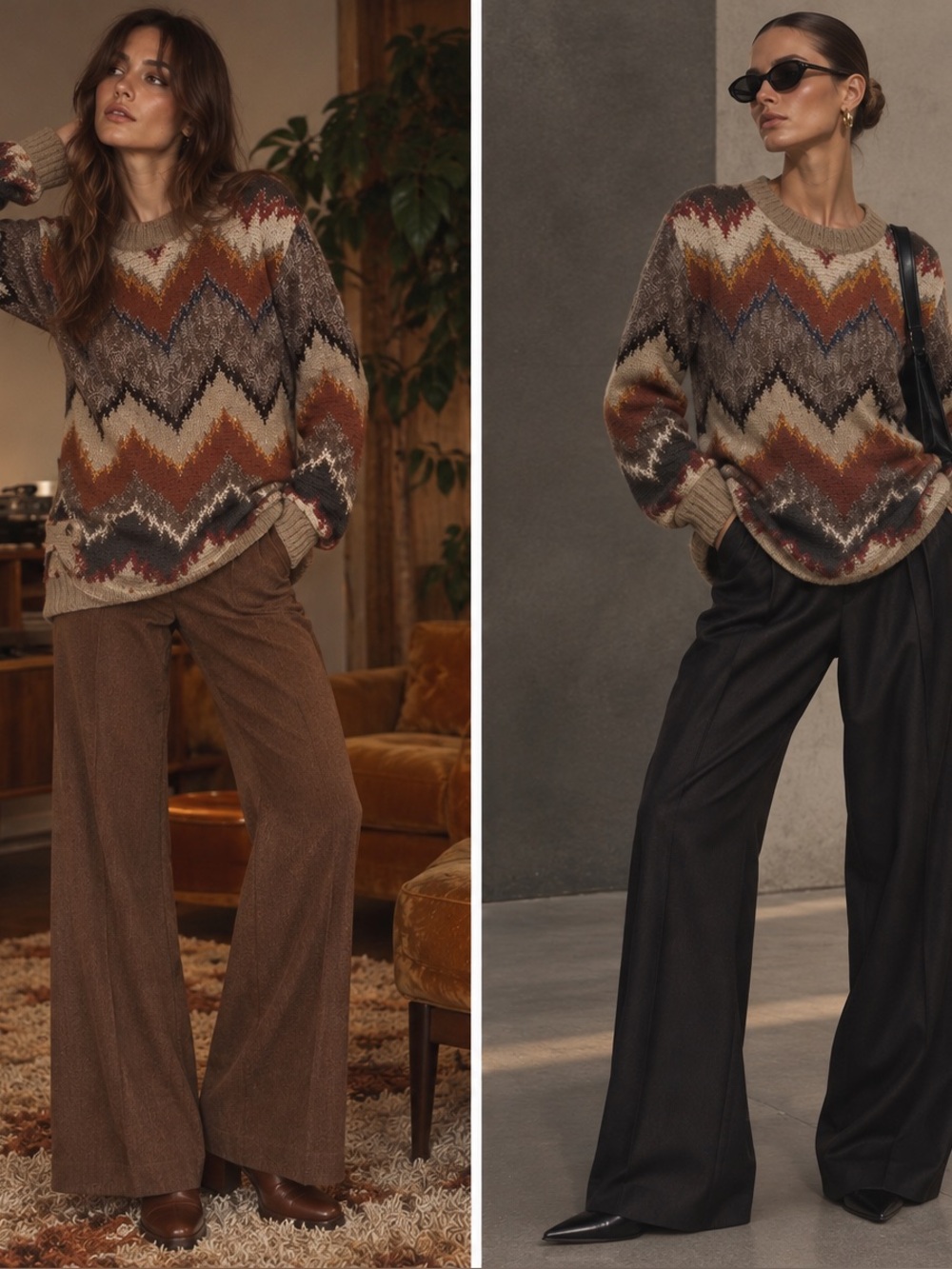 Vintage FENDI Roma Geometric Zig Zag Sweater Pullover Oversized